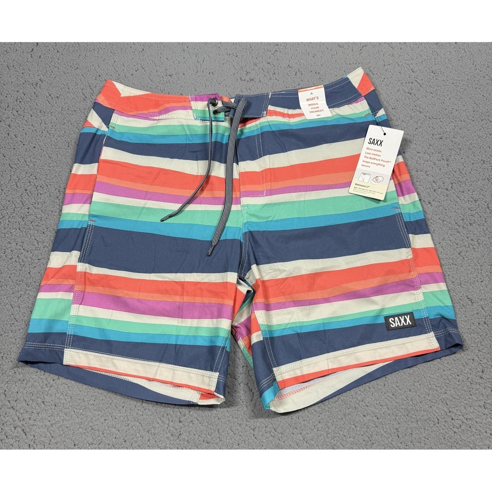 SAXX Board Shorts Mens 32 Multicolor Stripe Betawave 2N1 17" Lined Swim Trunks